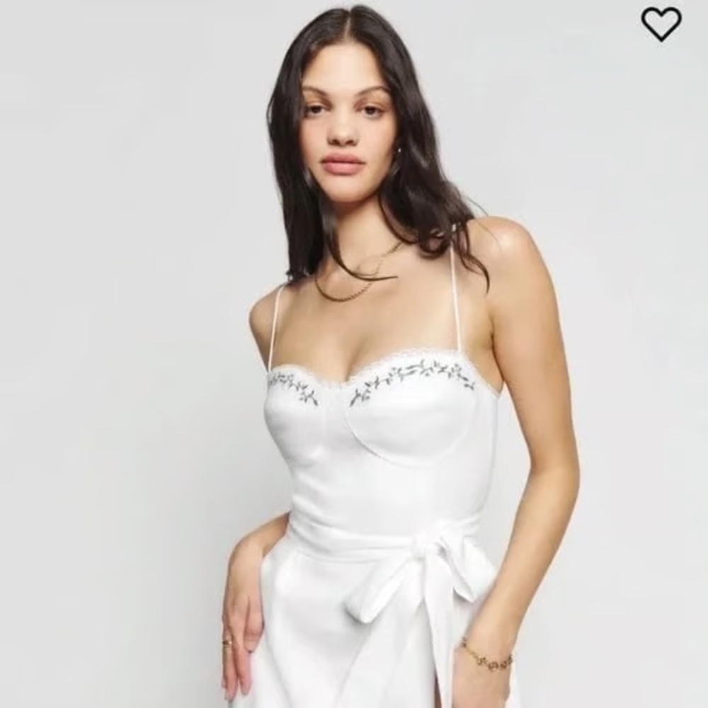 Reformation White Lace Linen Embroidered Detail Dress